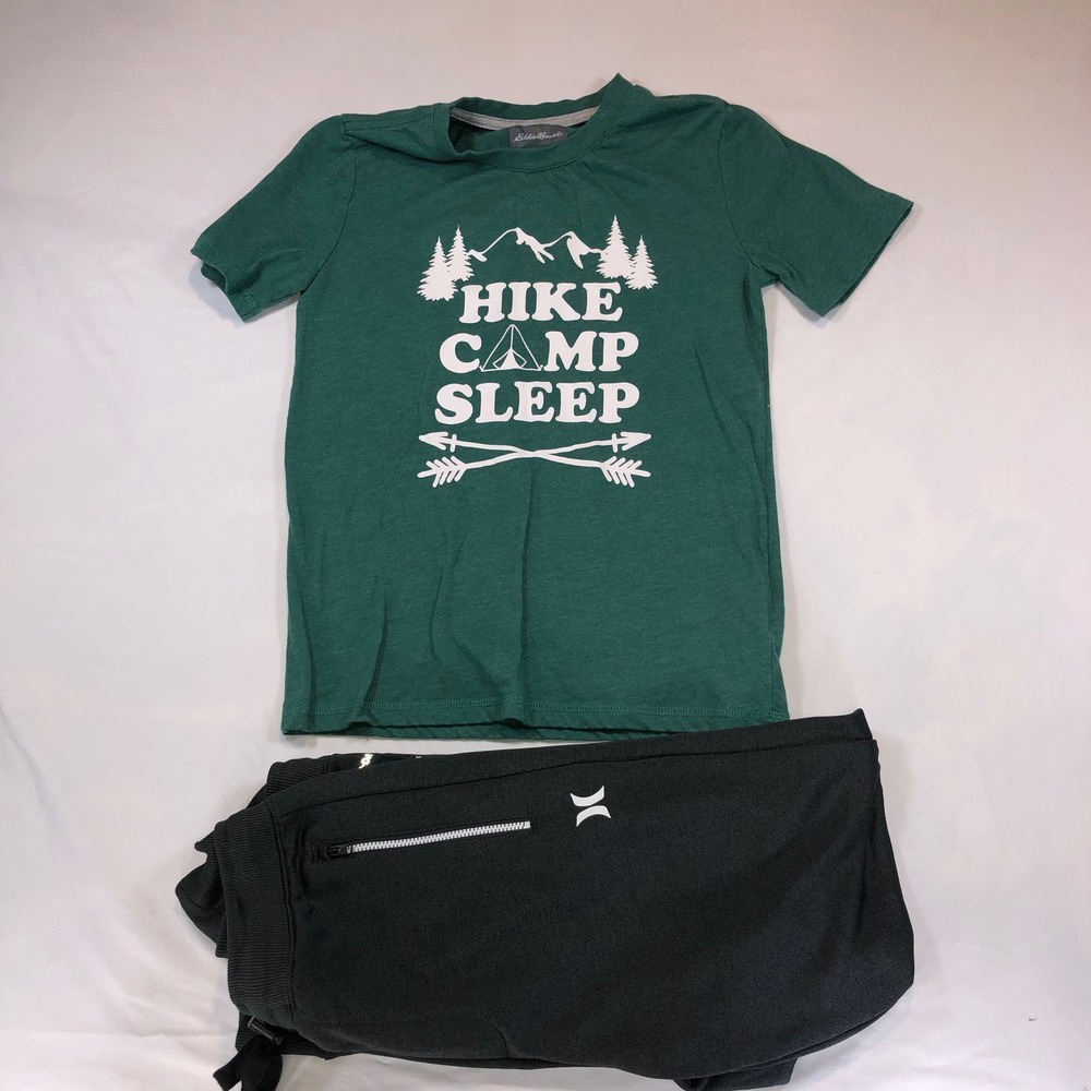 Eddie Bauer Hike Camp Sleep Shirt & Hurley Jogger Pants Set Kids Medium 10/12